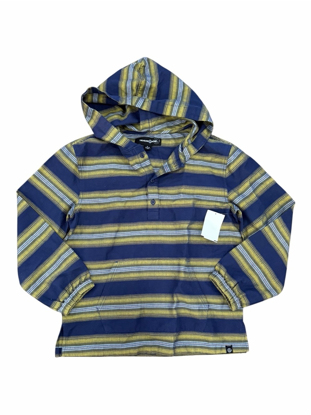 Treasure & Bond Kids Striped Hooded Pullover Shirt - Navy & Yellow L
